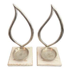 Decorative Metal & Wood Teardrop Shape Candle Holders For LED Tea Lights 9.5" T